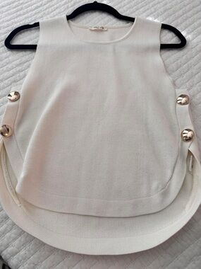 Sleeveless Ivory Knit Tank with Gold Accent Buttons